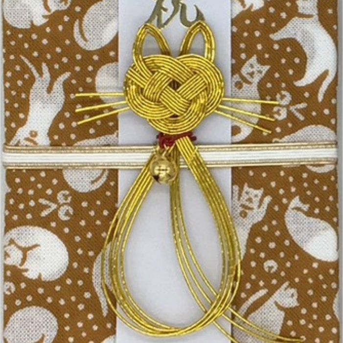 ご祝儀袋　和手拭い　猫の体全体　金　アップ