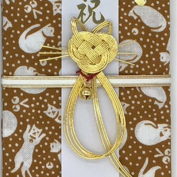 ご祝儀袋　和手拭い　猫の体全体　アイボリー　アップ